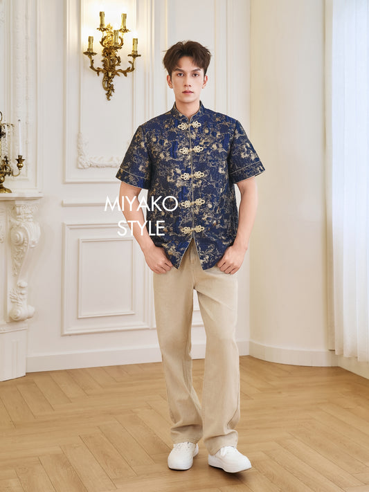 【星辰闪耀】Starlight Premium Men Suit Cheongsam in Golden Navy 男唐装