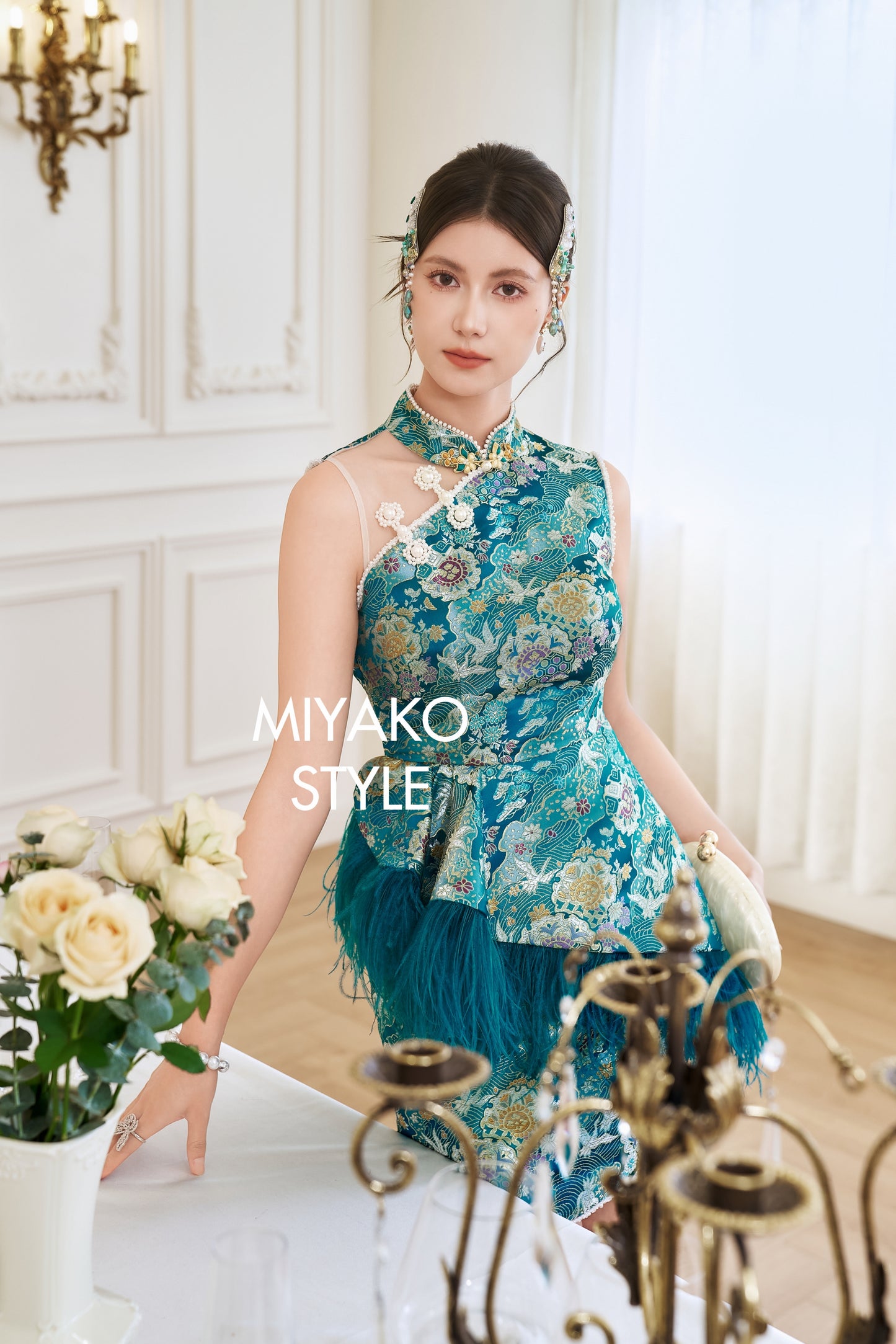【名门望族】Noble Premium Fur Dress in Peacock Blue 孔雀蓝女装连身裙