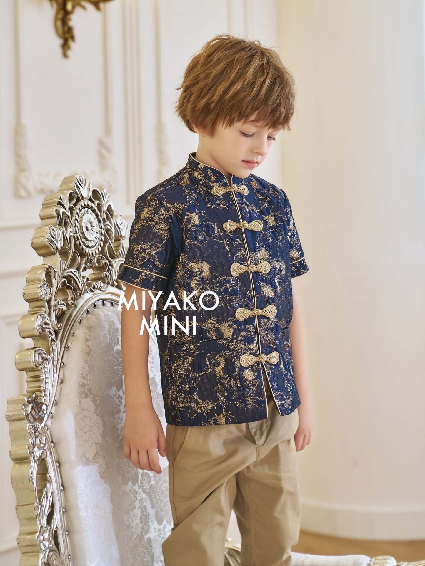 【星辰闪耀】Starlight Premium Boy Suit Cheongsam in Golden Navy 小男孩唐装