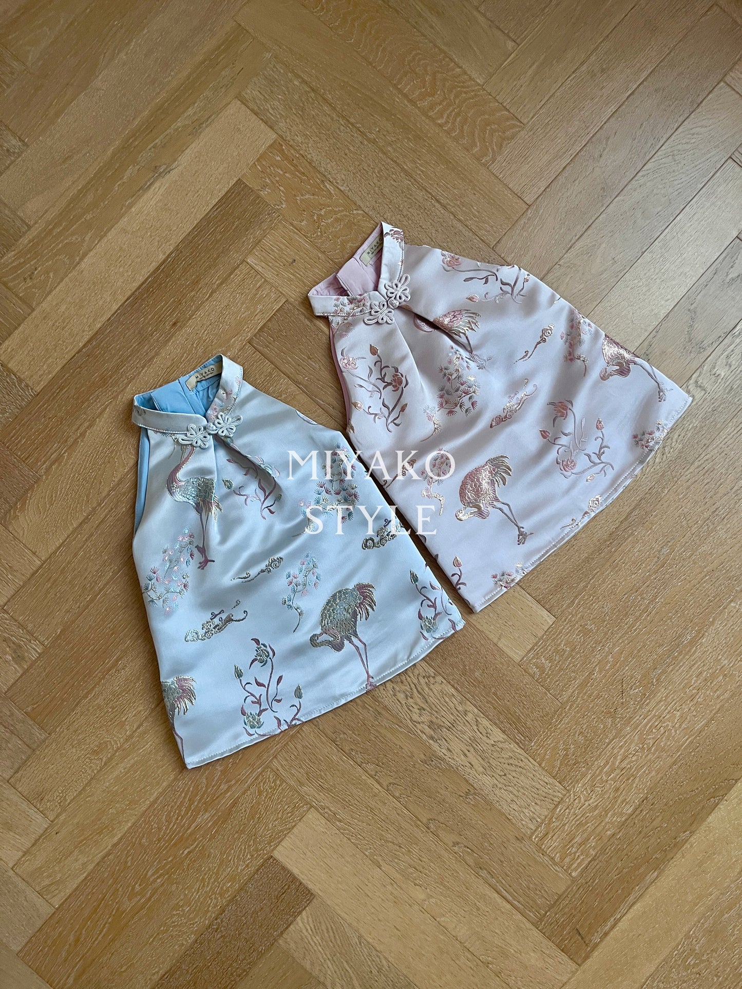 (DEFECT)【珠光宝气】Flamingo little girl cheongsam dress in Blue/Pink