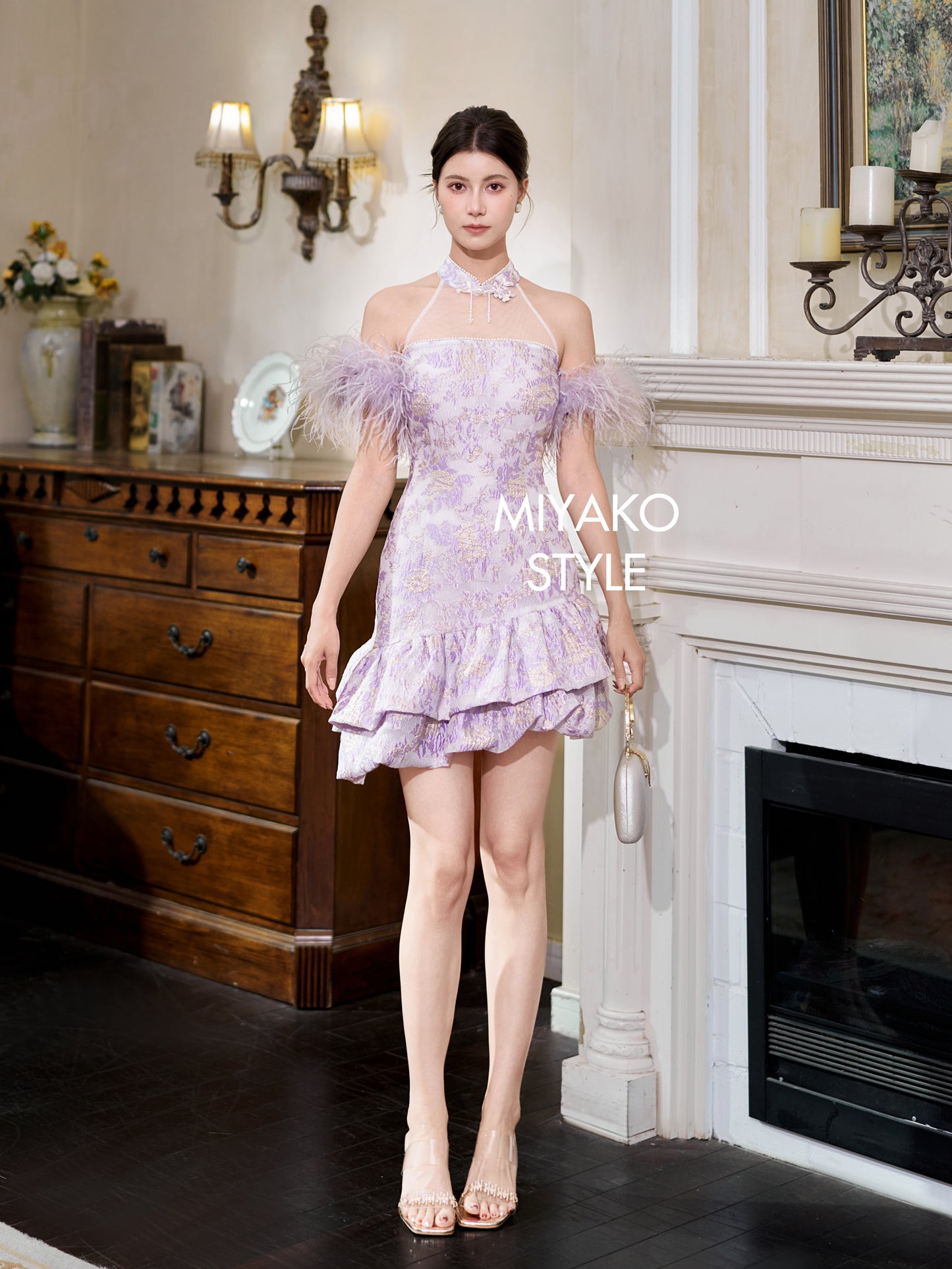 【紫属于你】Only you Padded & Detachable Fur Sleeve Cheongsam Dress 女装连身裙