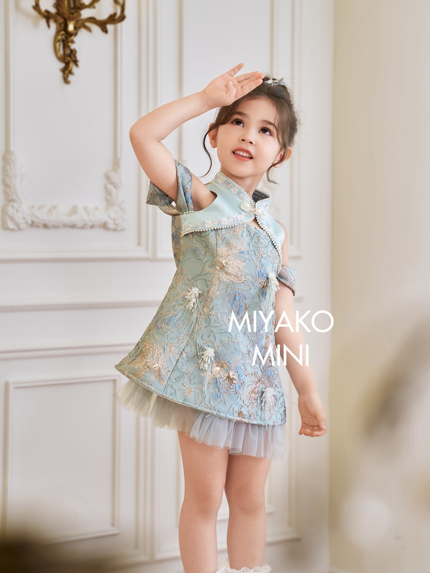 【万事如亿】Billionaire Embroidered Girl Dress in Sea Blue 绿蓝色小女孩连身裙