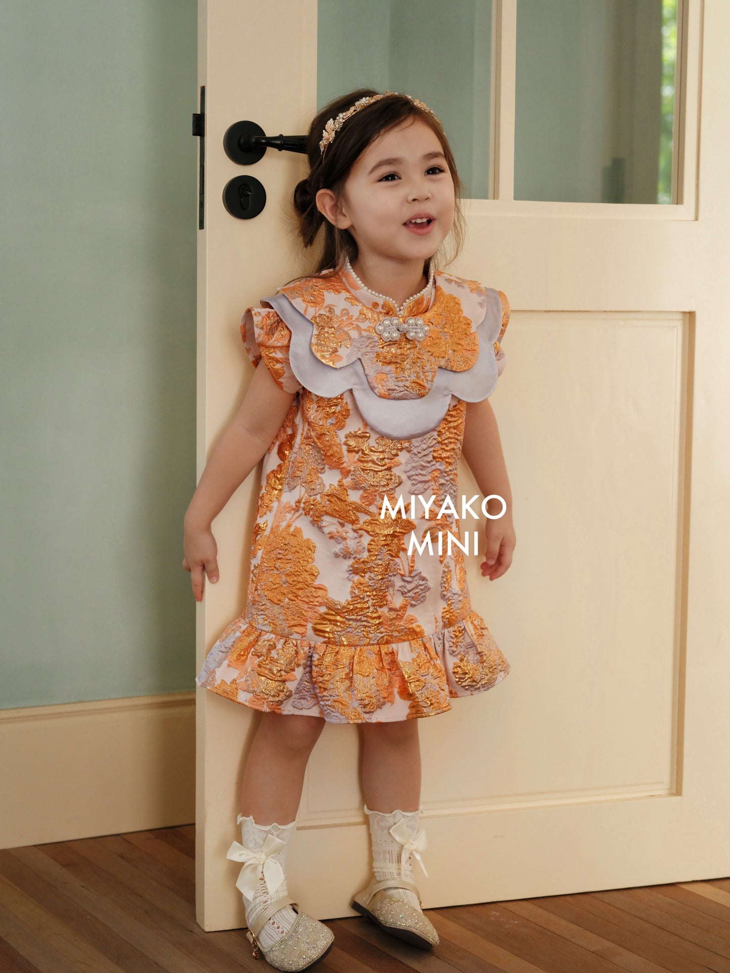 【家族荣耀】Glory Cheongsam Girl Dress in Orange 橘色小女孩连身裙