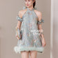 【万事如亿】Billionaire Detachable Sleeve Halter Dress in Sea Blue 绿蓝色女装挂脖连身裙