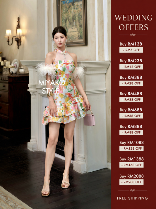 【许我耀眼】Glowy Padded & Detachable Fur Sleeve Cheongsam Dress 女装连身裙