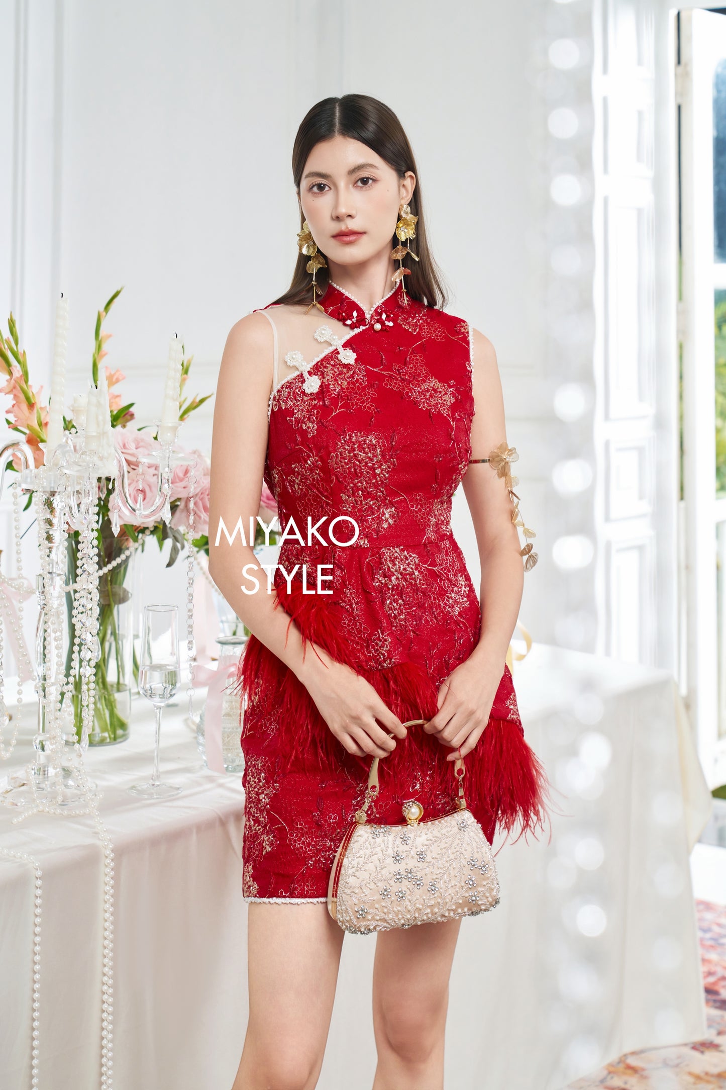 【名门望族】Noble Premium Fur Dress in Red 红色女装连身裙