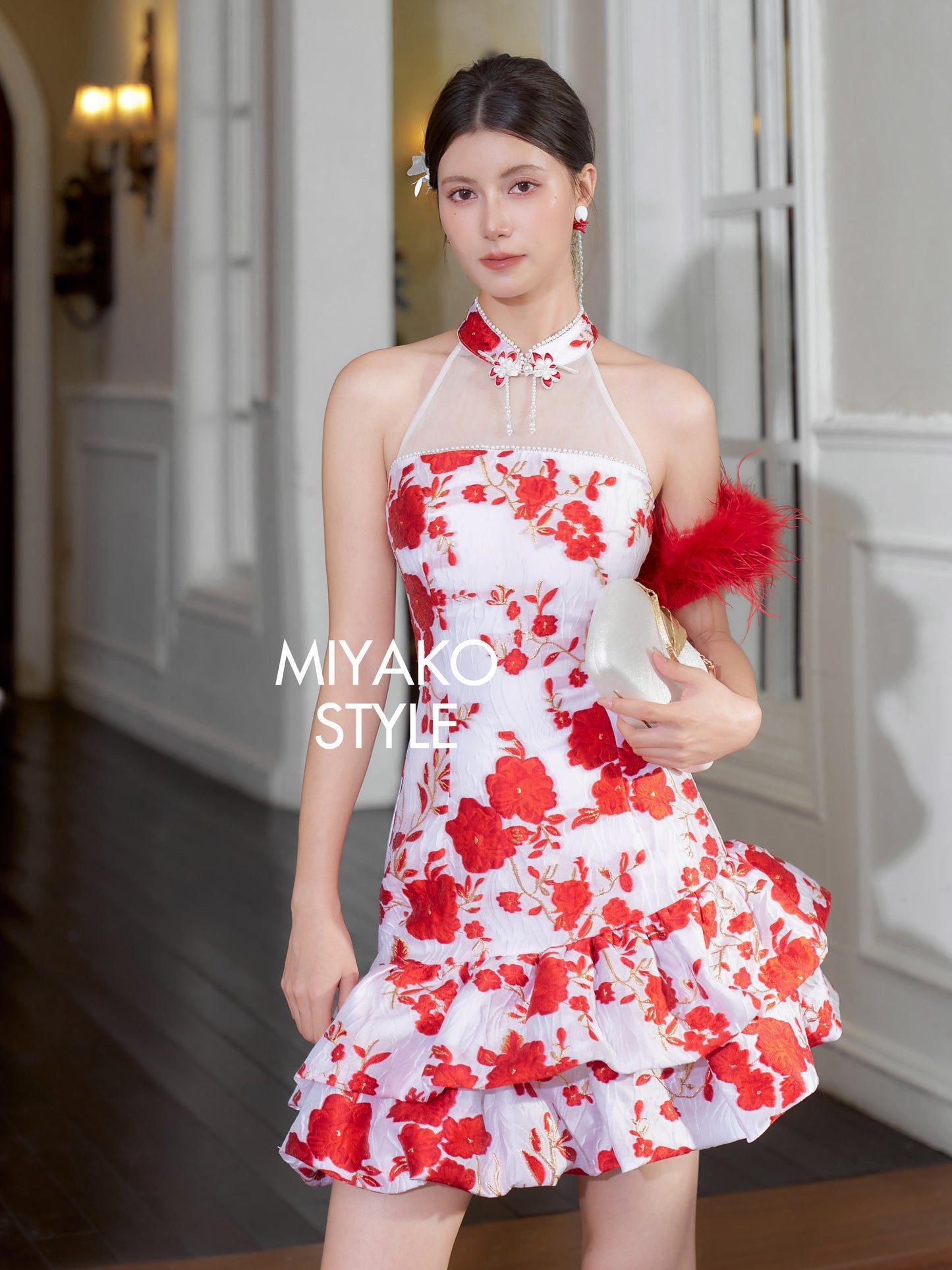 【人间富贵花】Treasure Padded & Detachable Fur Sleeve Cheongsam Dress 女装连身裙