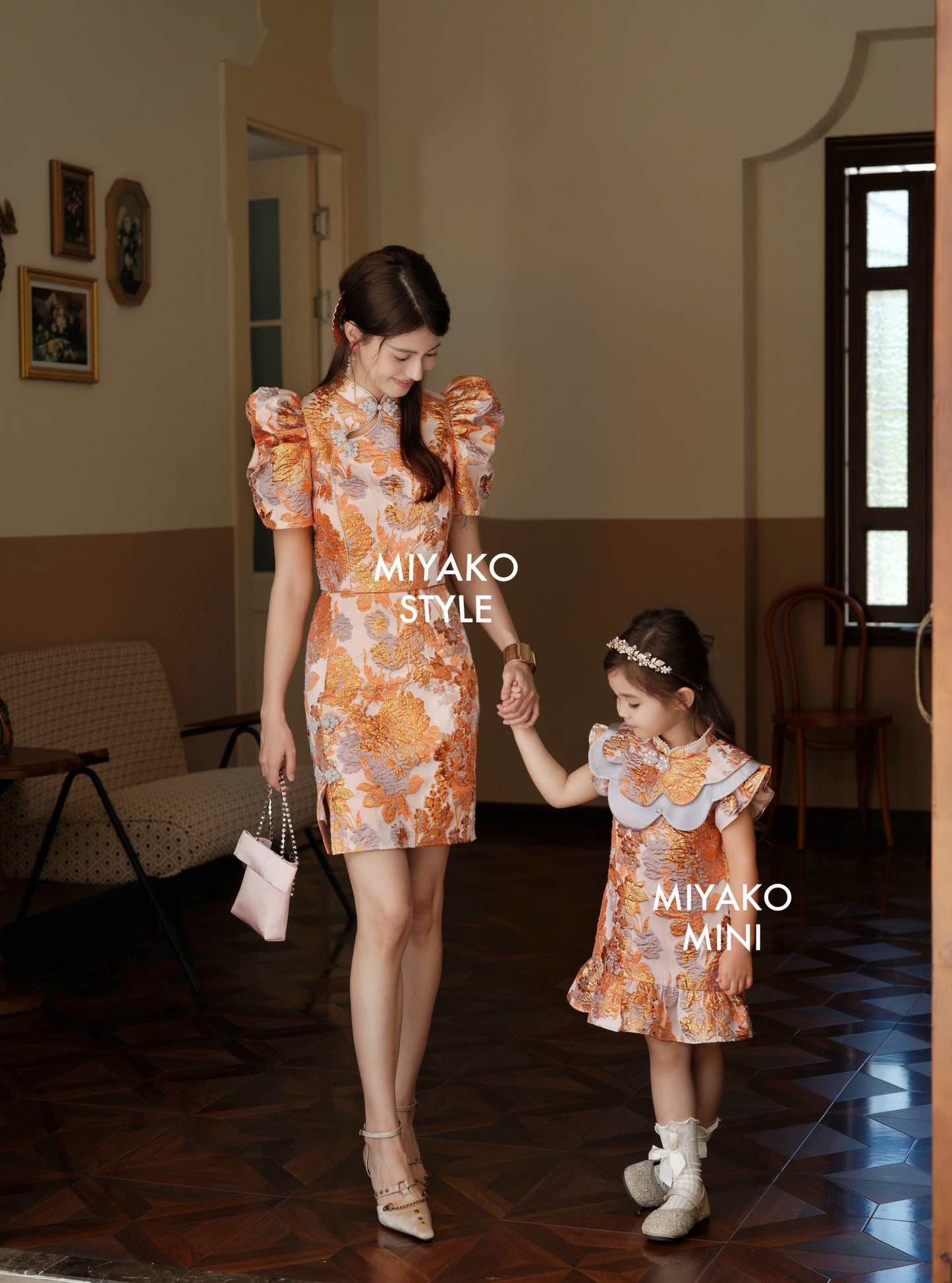 【家族荣耀】Glory Cheongsam Girl Dress in Orange 橘色小女孩连身裙