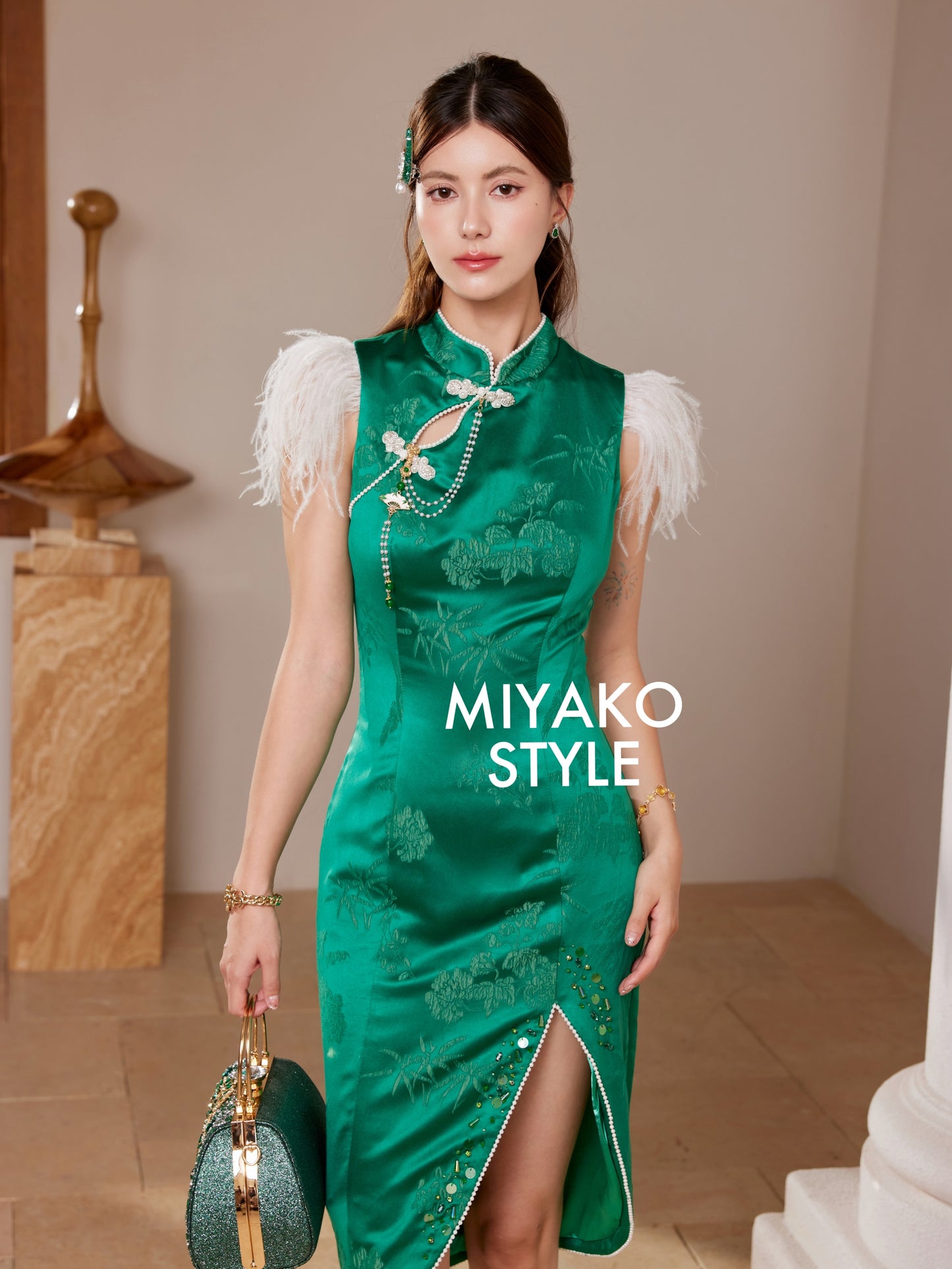 【青花瓷】Qing Premium Fur Midi Dress 女装连身裙