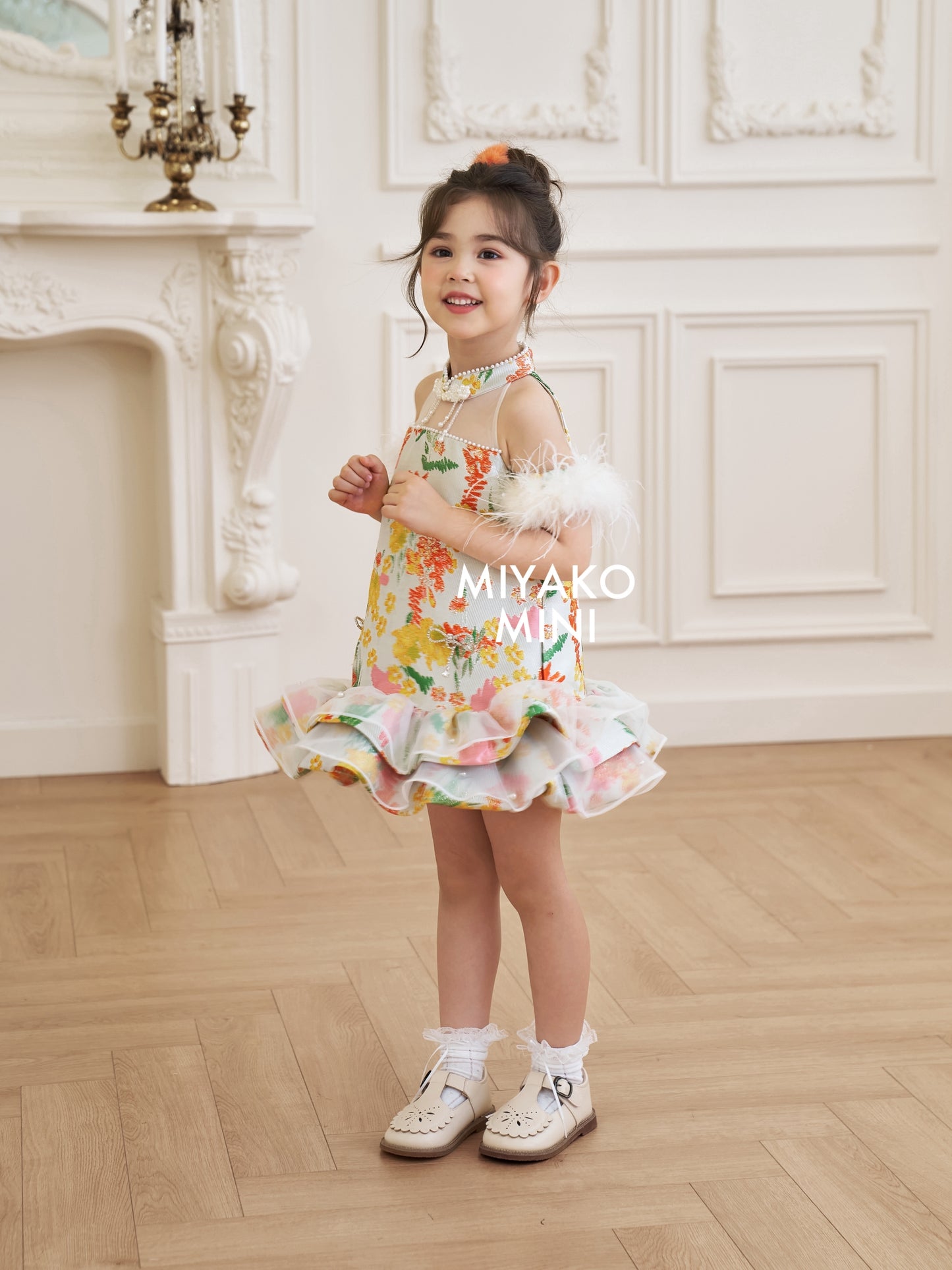 【许我耀眼】Glowy Detachable Fur Sleeve Girl Dress 小女孩连身裙