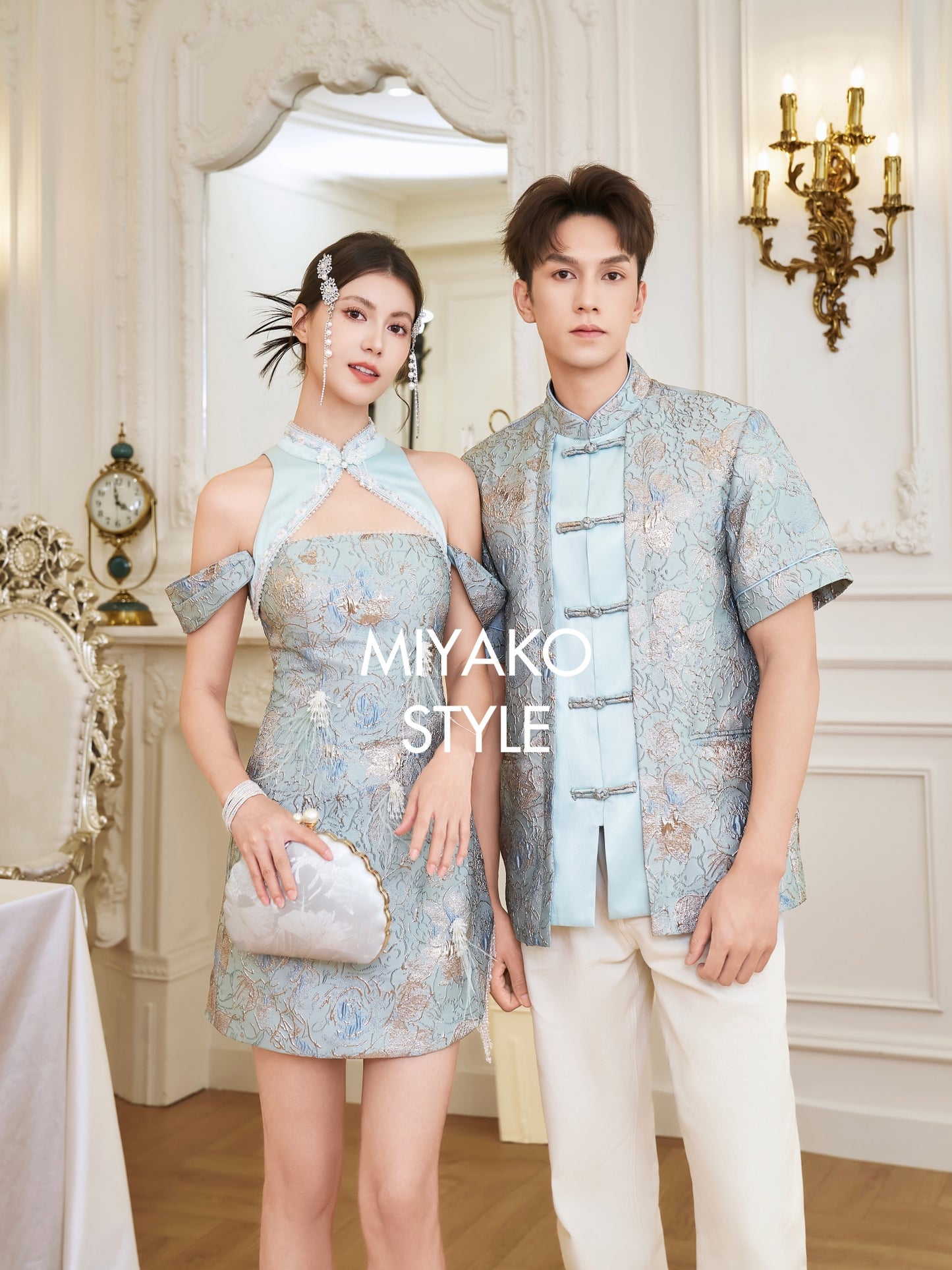 【万事如亿】Billionaire Premium Men Suit Cheongsam in Sea Blue 绿蓝色男唐装