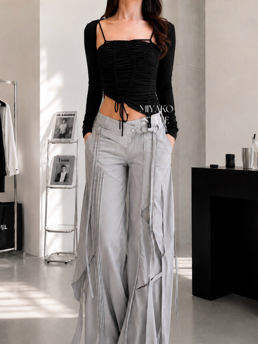 Ann asymmetrical Top + Cardigan Black