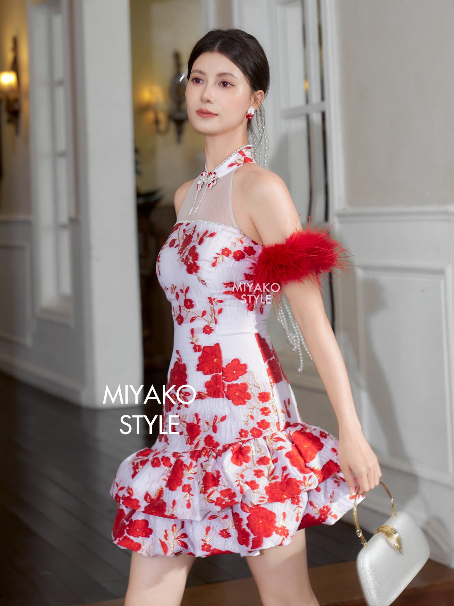 【人间富贵花】Treasure Padded & Detachable Fur Sleeve Cheongsam Dress 女装连身裙