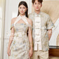 【万事如亿】Billionaire Embroidered Padded & Detachable Sleeve Mini Cheongsam Dress in Ash Beige 米灰色女装短款