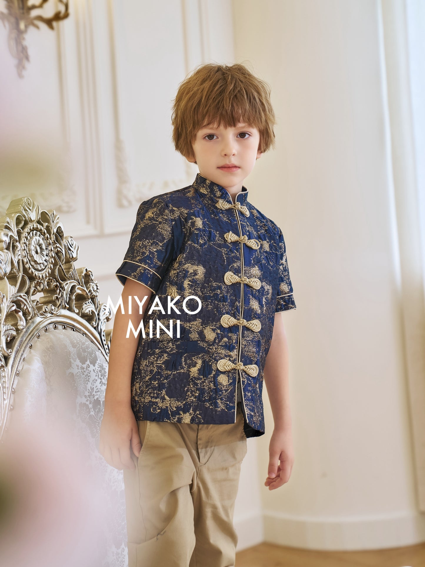 【星辰闪耀】Starlight Premium Boy Suit Cheongsam in Golden Navy 小男孩唐装