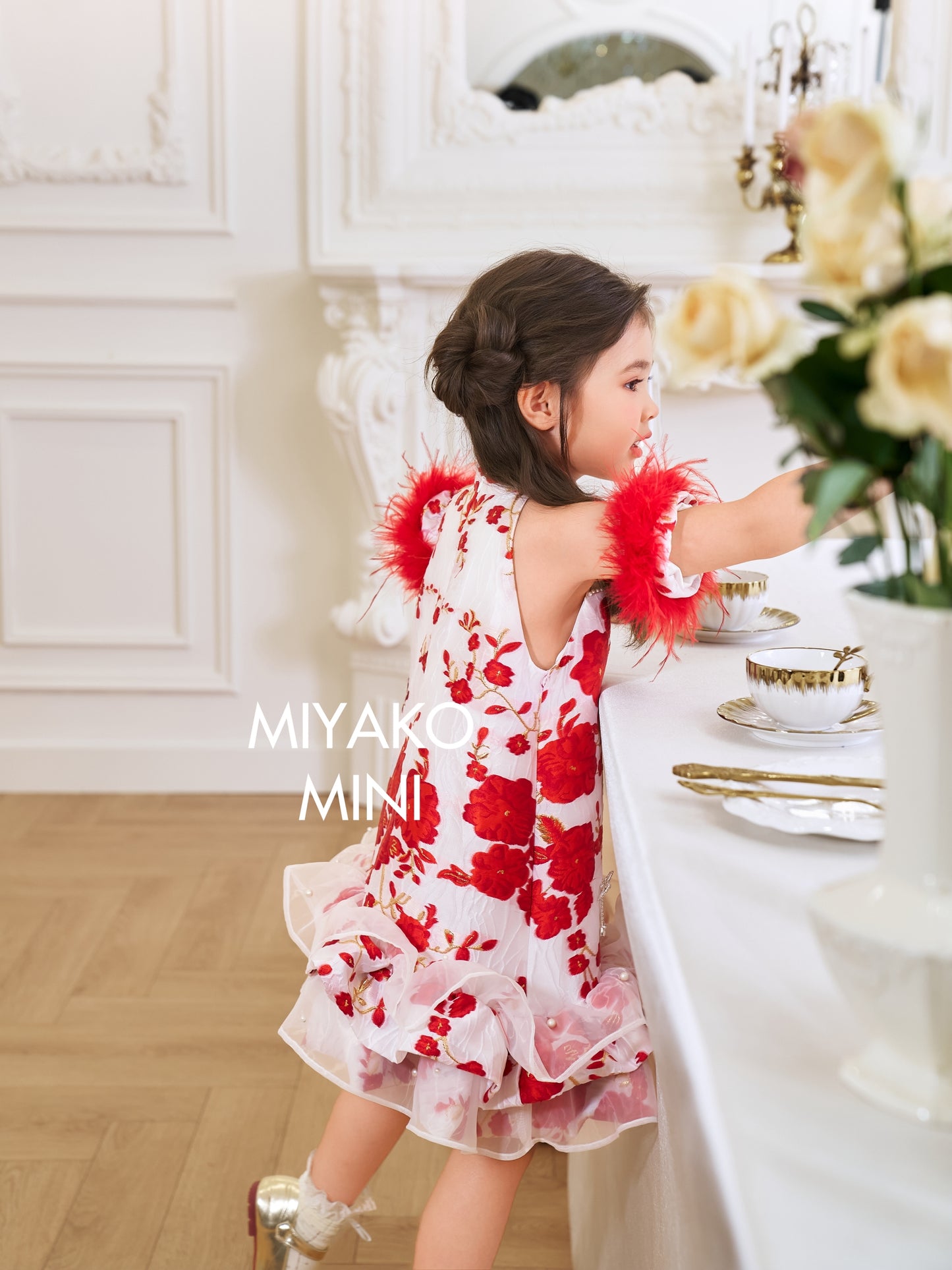 【人间富贵花】Treasure Detachable Fur Sleeve Girl Dress 小女孩连身裙