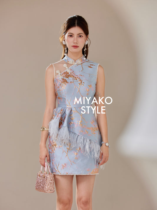 【名门望族】Noble Premium Fur Dress in Blue 蓝色女装连身裙