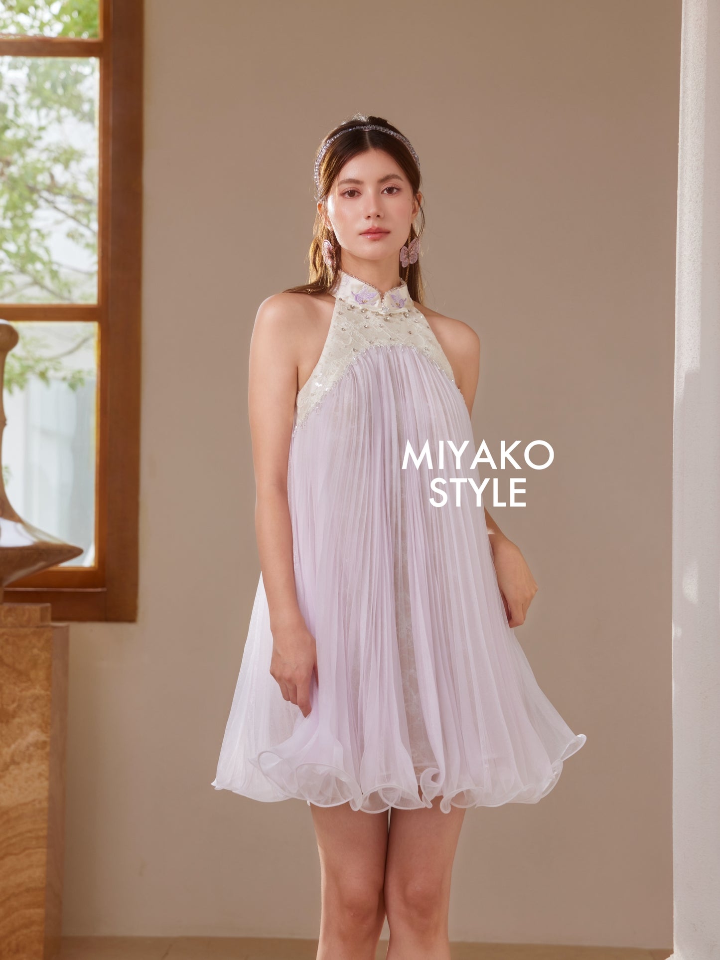 【倾国倾城】Goddess Premium Rhinestone Halter Dress in Purple 紫色女装挂脖连身裙