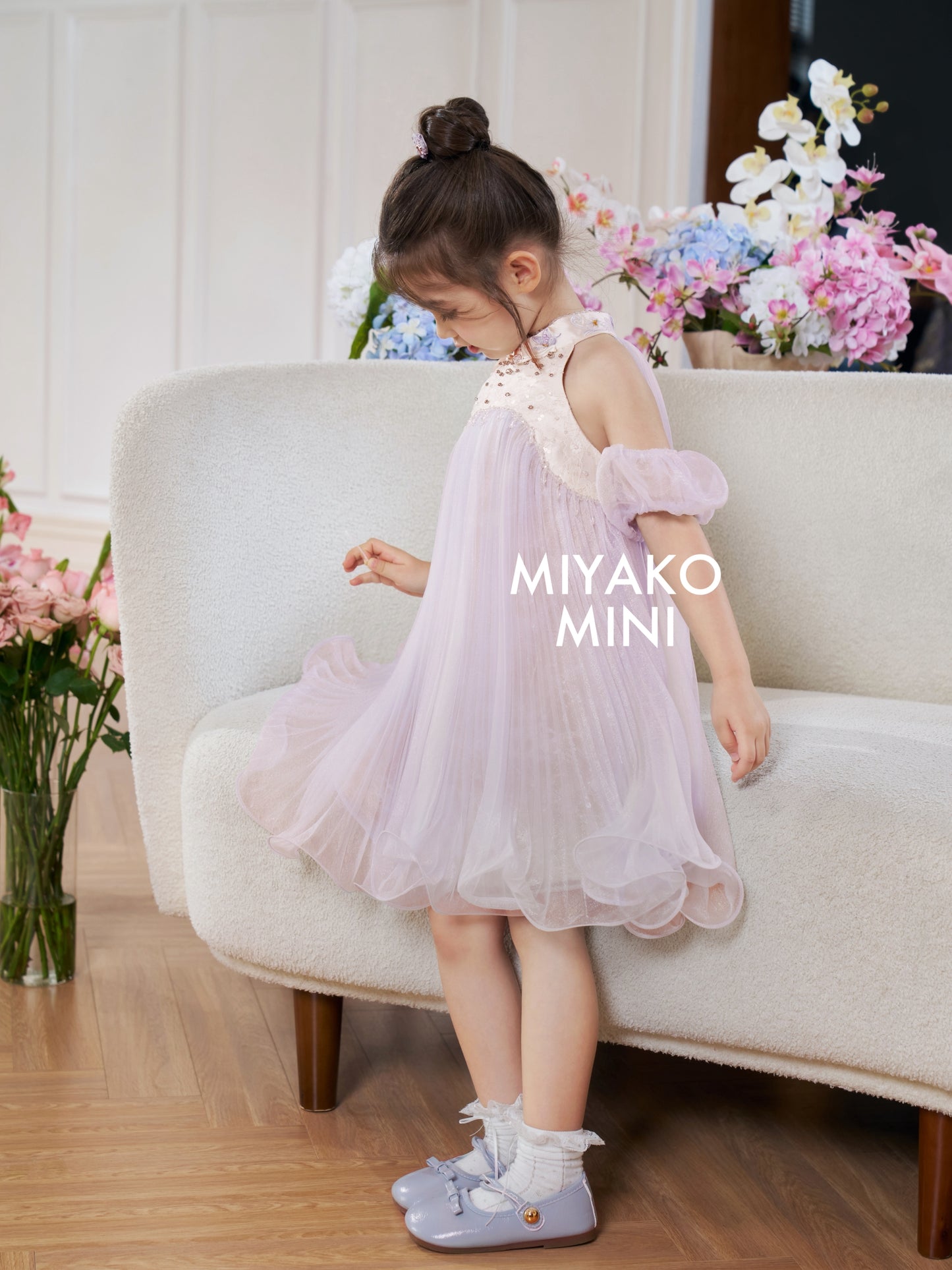 【倾国倾城】Goddess Premium Rhinestone Halter Girl Dress in Purple 紫色小女孩挂脖连身裙