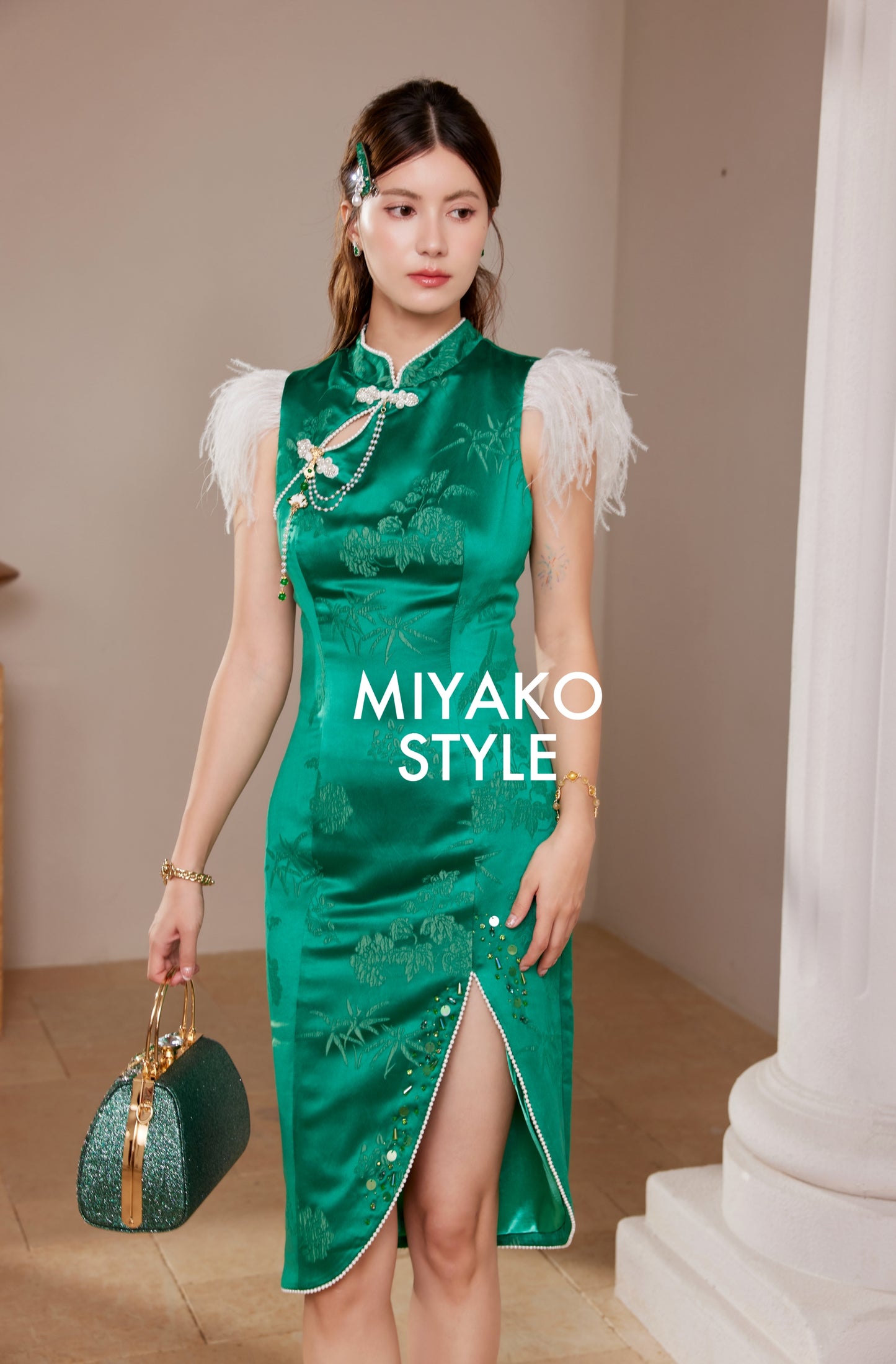 【青花瓷】Qing Premium Fur Midi Dress 女装连身裙