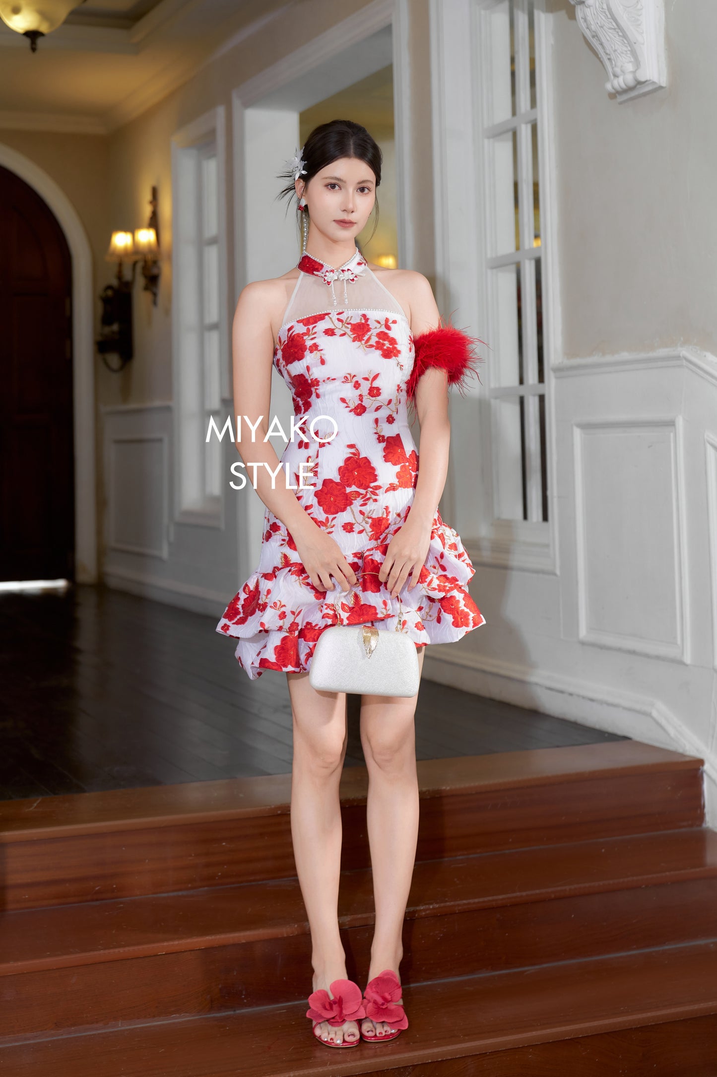 【人间富贵花】Treasure Padded & Detachable Fur Sleeve Cheongsam Dress 女装连身裙