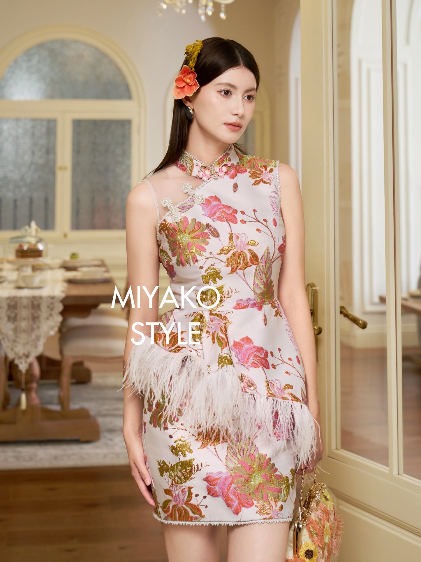 【名门望族】Noble Premium Fur Dress in Floral 百花齐放女装连身裙