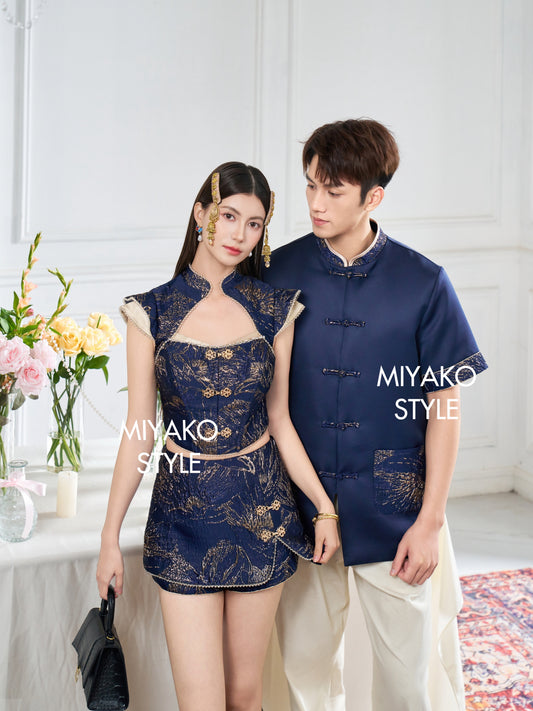 【人气男团】Revolution Premium Cheongsam Men Suit 深蓝色男唐装