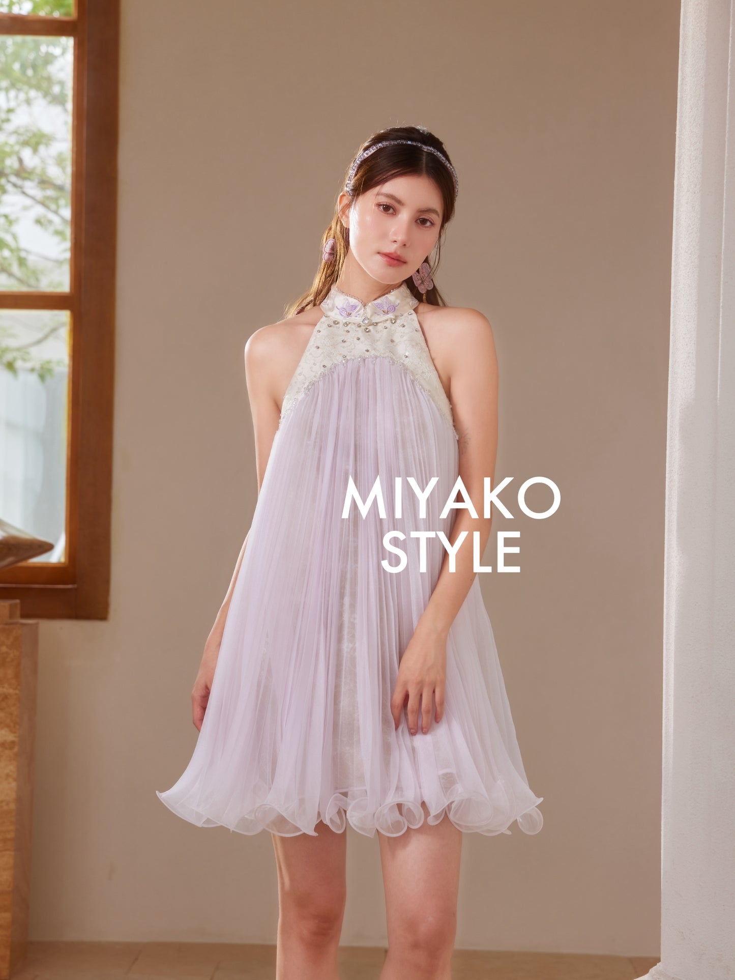 【倾国倾城】Goddess Premium Rhinestone Halter Dress in Purple 紫色女装挂脖连身裙