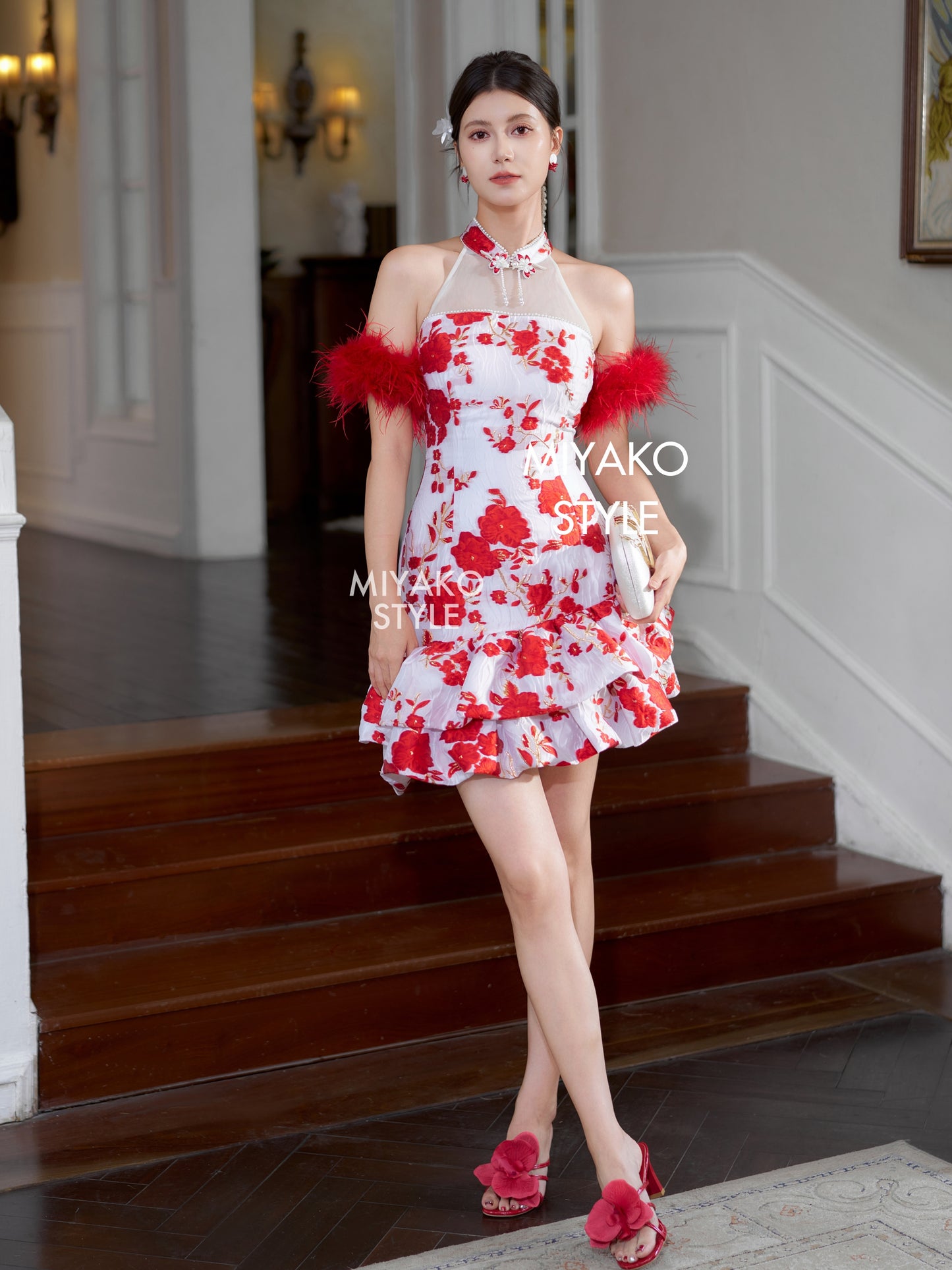 【人间富贵花】Treasure Padded & Detachable Fur Sleeve Cheongsam Dress 女装连身裙