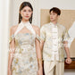 【万事如亿】Billionaire Embroidered Padded & Detachable Sleeve Mini Cheongsam Dress in Ash Beige 米灰色女装短款
