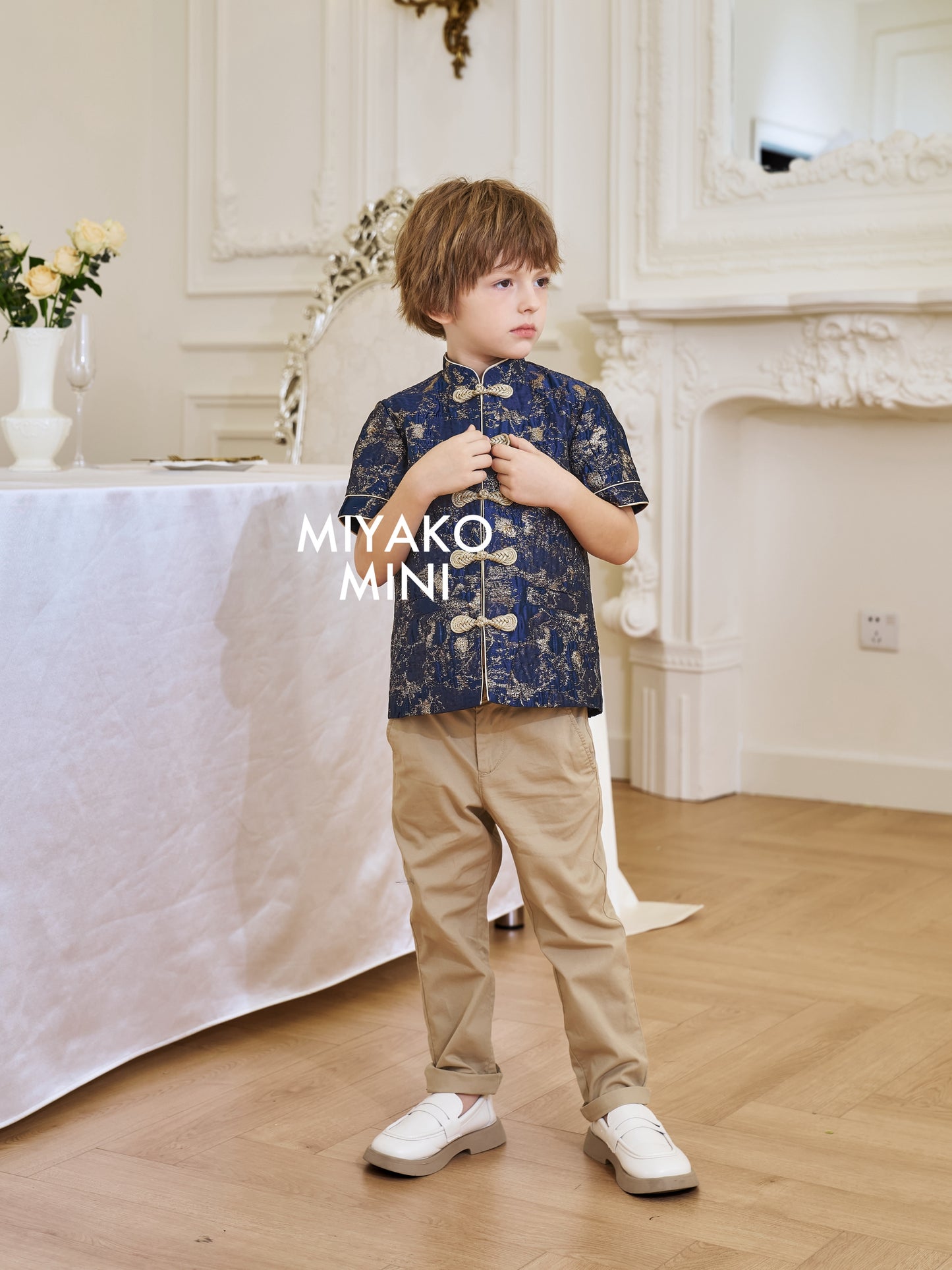 【星辰闪耀】Starlight Premium Boy Suit Cheongsam in Golden Navy 小男孩唐装