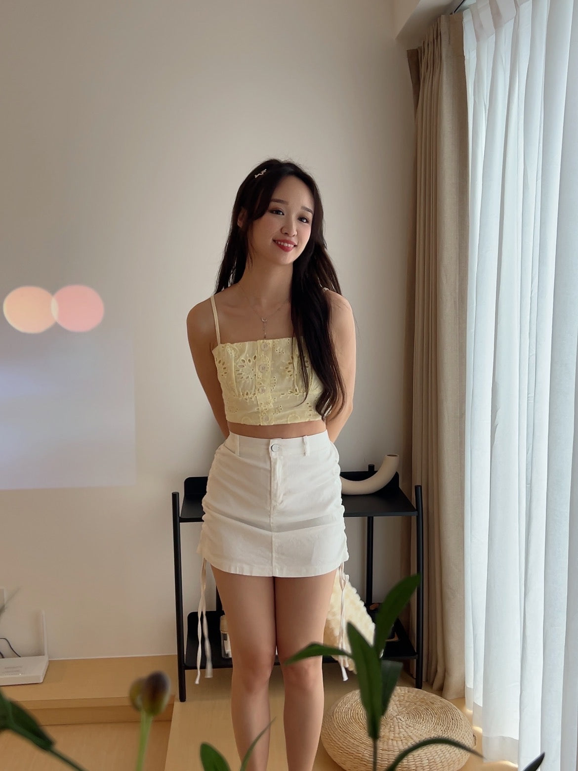 Summer Cotton Eyelet Cami Top in Yellow
