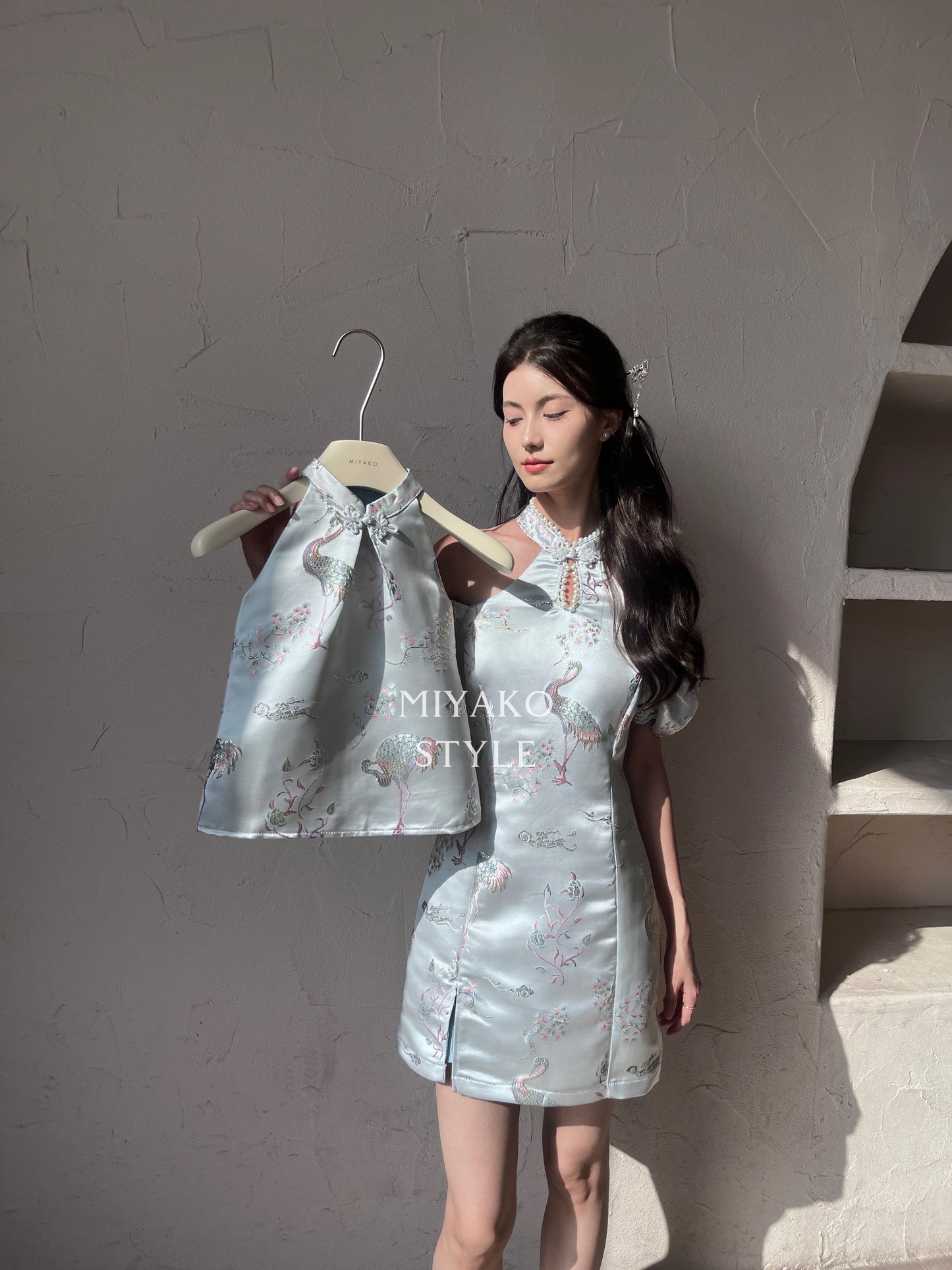 (DEFECT)【珠光宝气】Flamingo little girl cheongsam dress in Blue/Pink