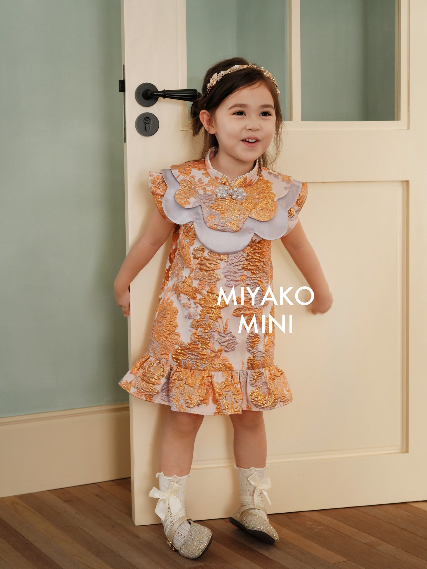 【家族荣耀】Glory Cheongsam Girl Dress in Orange 橘色小女孩连身裙