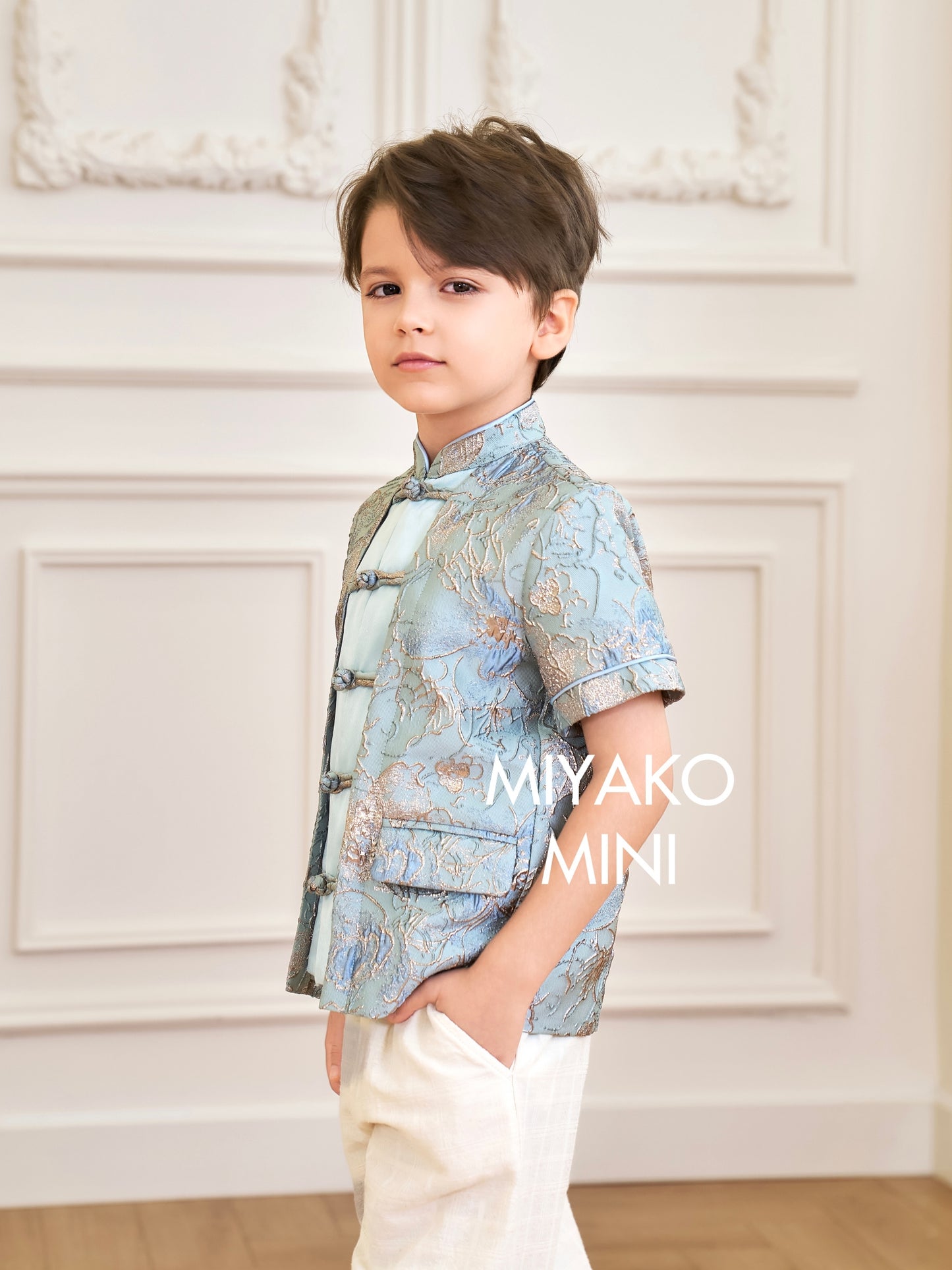 【万事如亿】Billionaire Premium Boy Suit Cheongsam in Sea Blue 绿蓝色小男孩唐装
