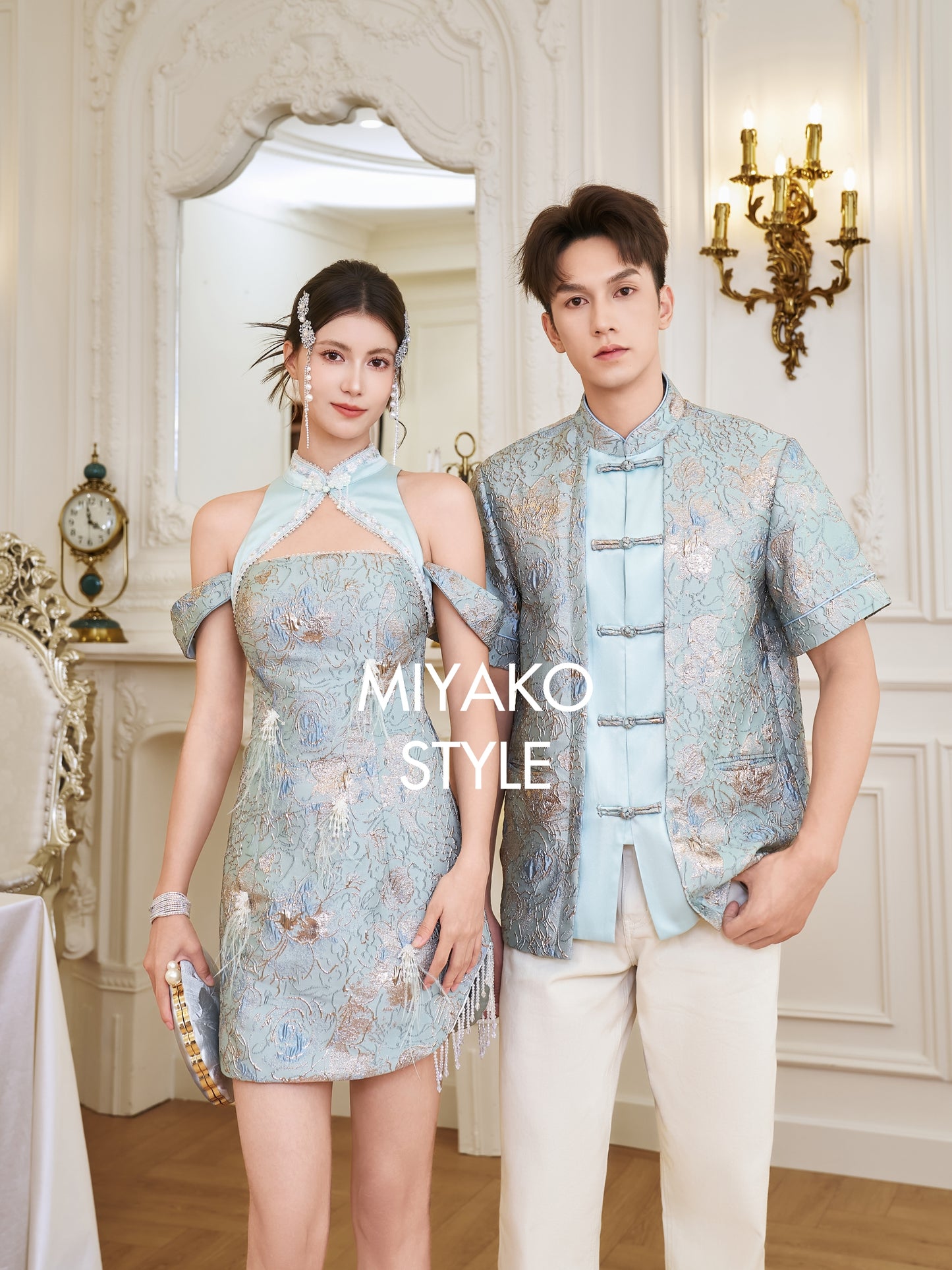 【万事如亿】Billionaire Premium Men Suit Cheongsam in Sea Blue 绿蓝色男唐装
