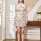【万事如亿】Billionaire Embroidered Padded & Detachable Sleeve Mini Cheongsam Dress in Ash Beige 米灰色女装短款