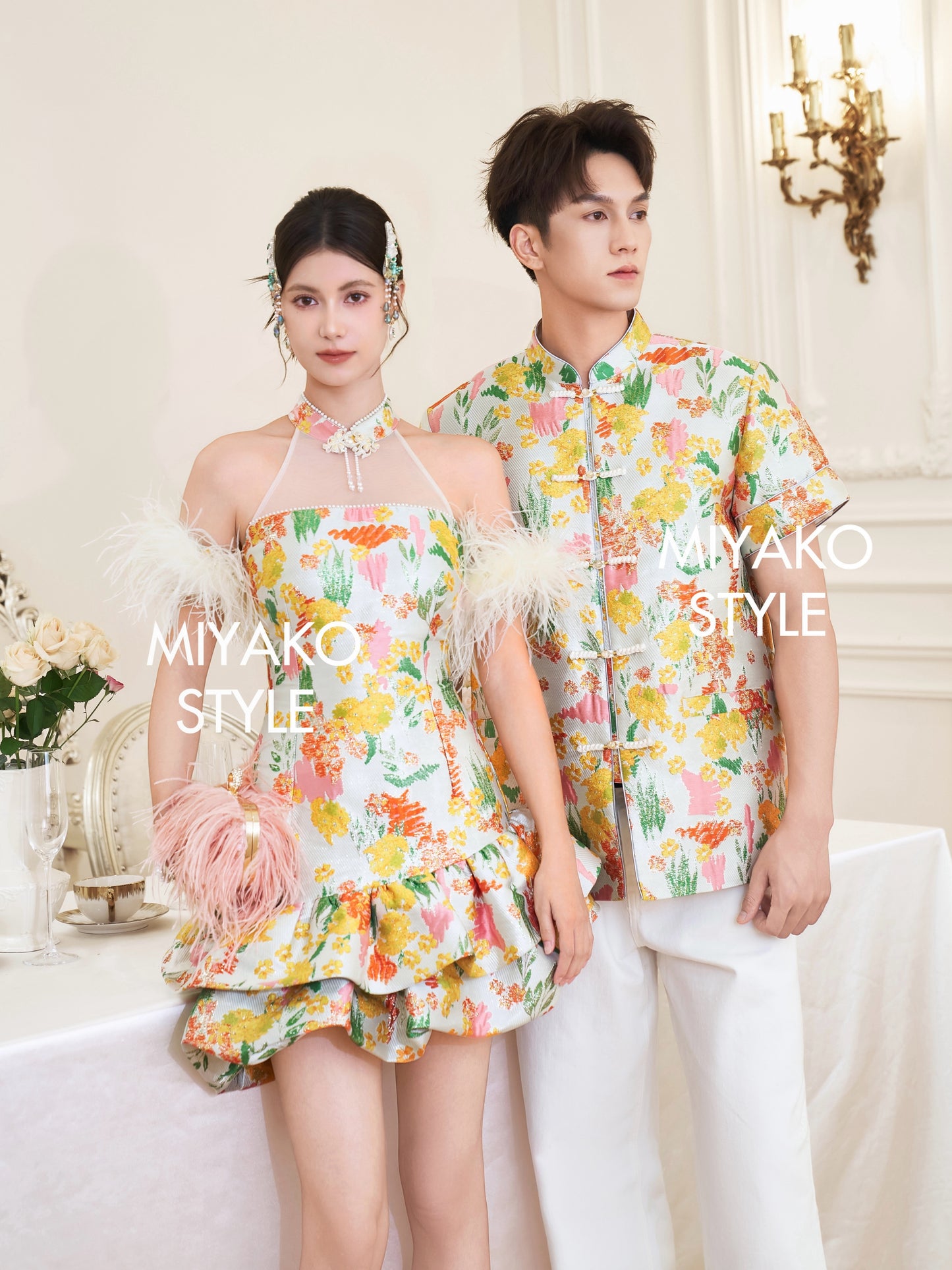 【许我耀眼】Glowy Padded & Detachable Fur Sleeve Cheongsam Dress 女装连身裙