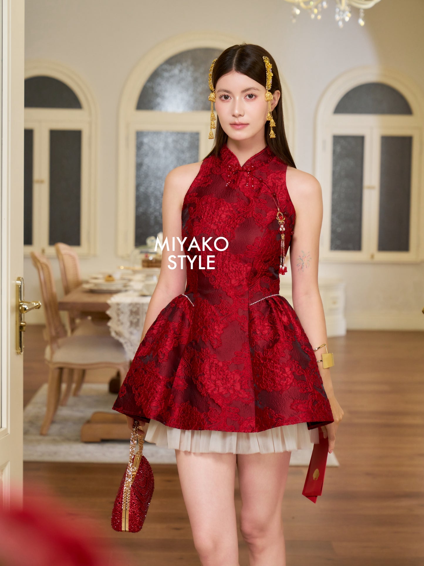 【华灯初上】Red Velvet Sleeveless Mini Dress 女装连身裙