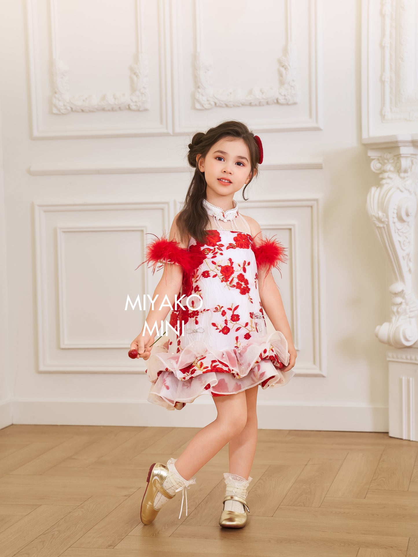 【人间富贵花】Treasure Detachable Fur Sleeve Girl Dress 小女孩连身裙