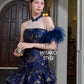 【星辰闪耀】Starlight Padded & Detachable Fur Sleeve Modern Cheongsam Dress in Golden Navy 女装连身裙