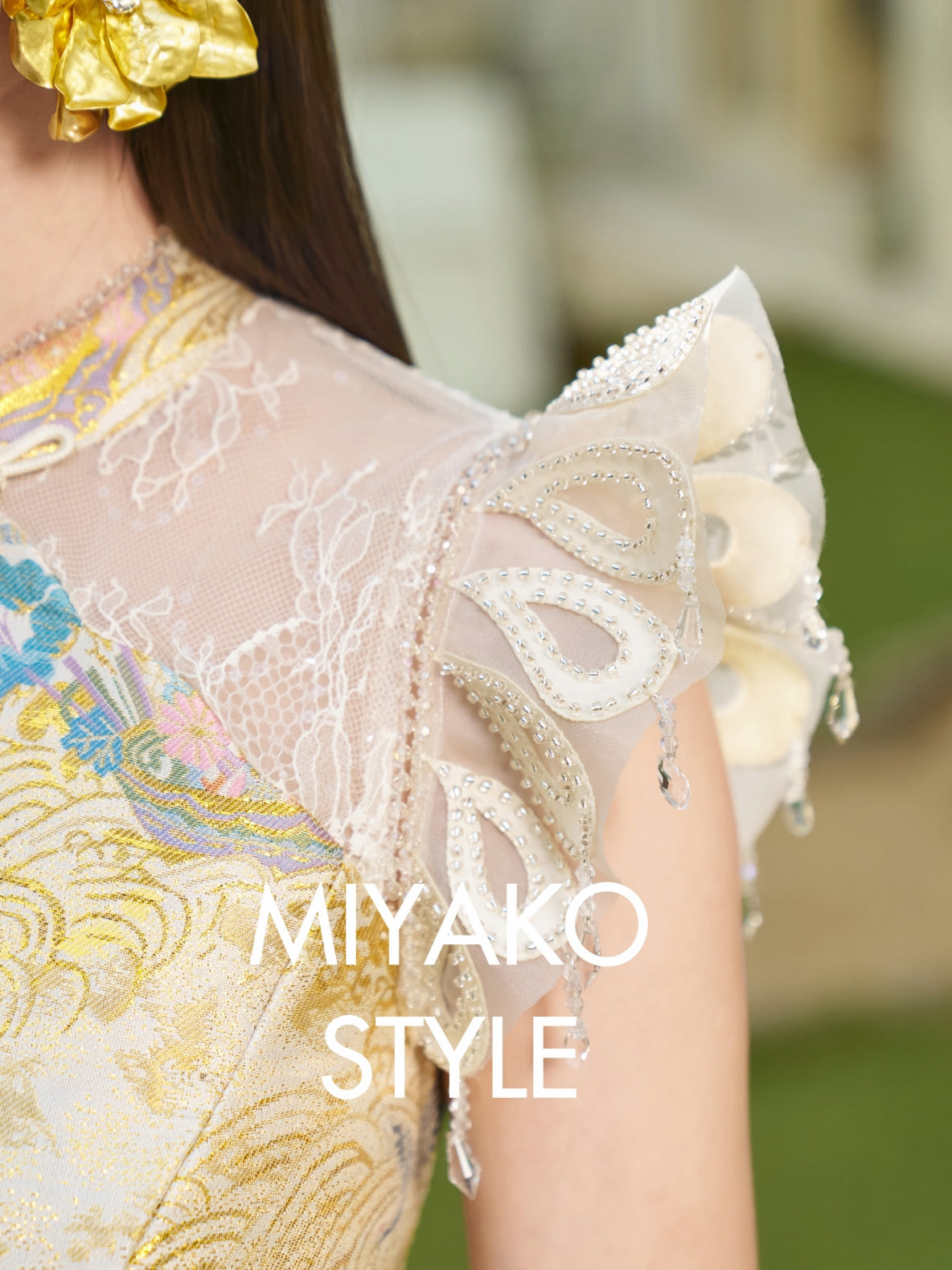 【金碧辉煌】Luxe Premium Ruffle Rhinestone Sleeve Mini Dress 女装连身裙