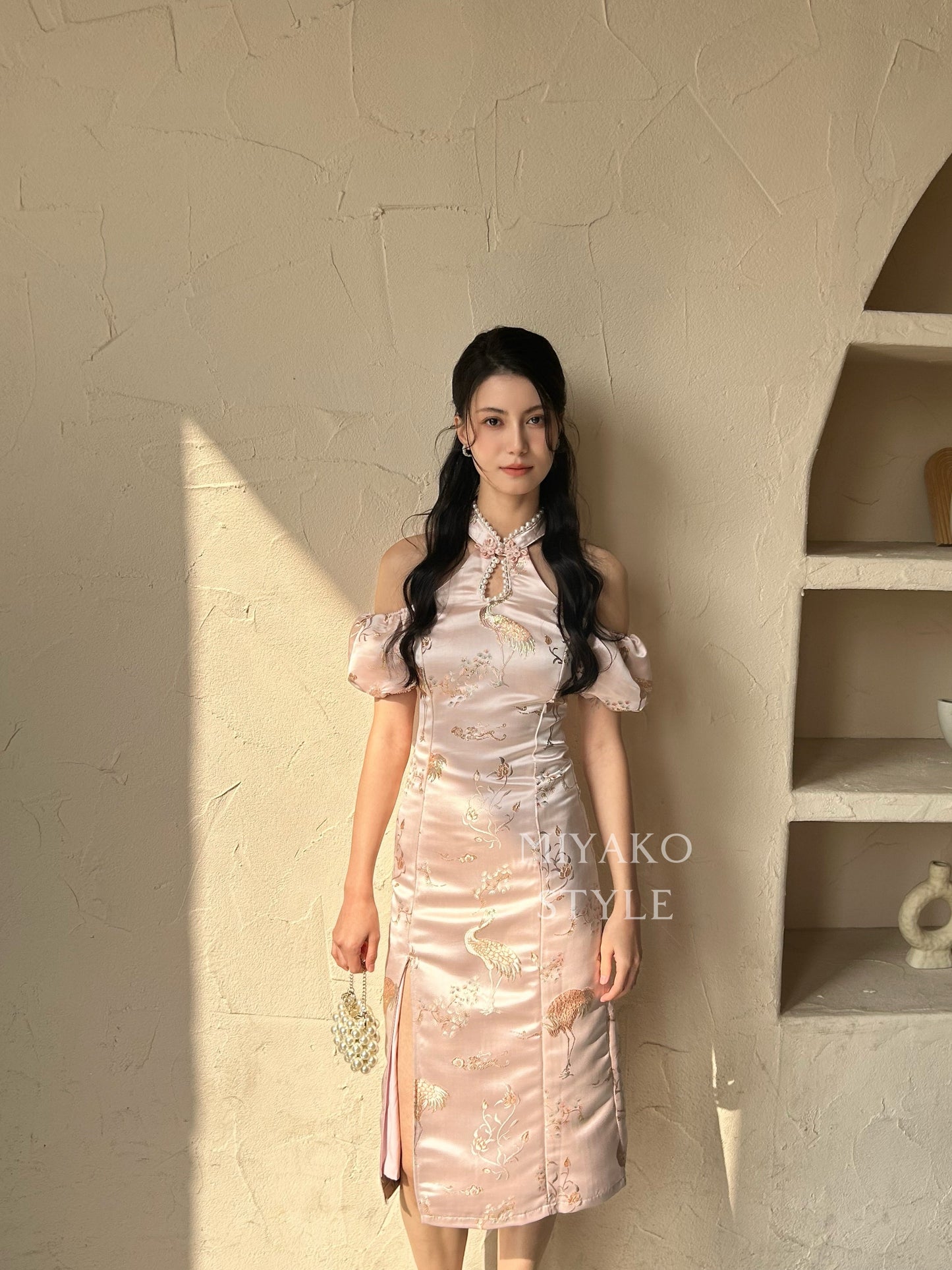 (DEFECT)【珠光宝气】Flamingo premium cheongsam long dress