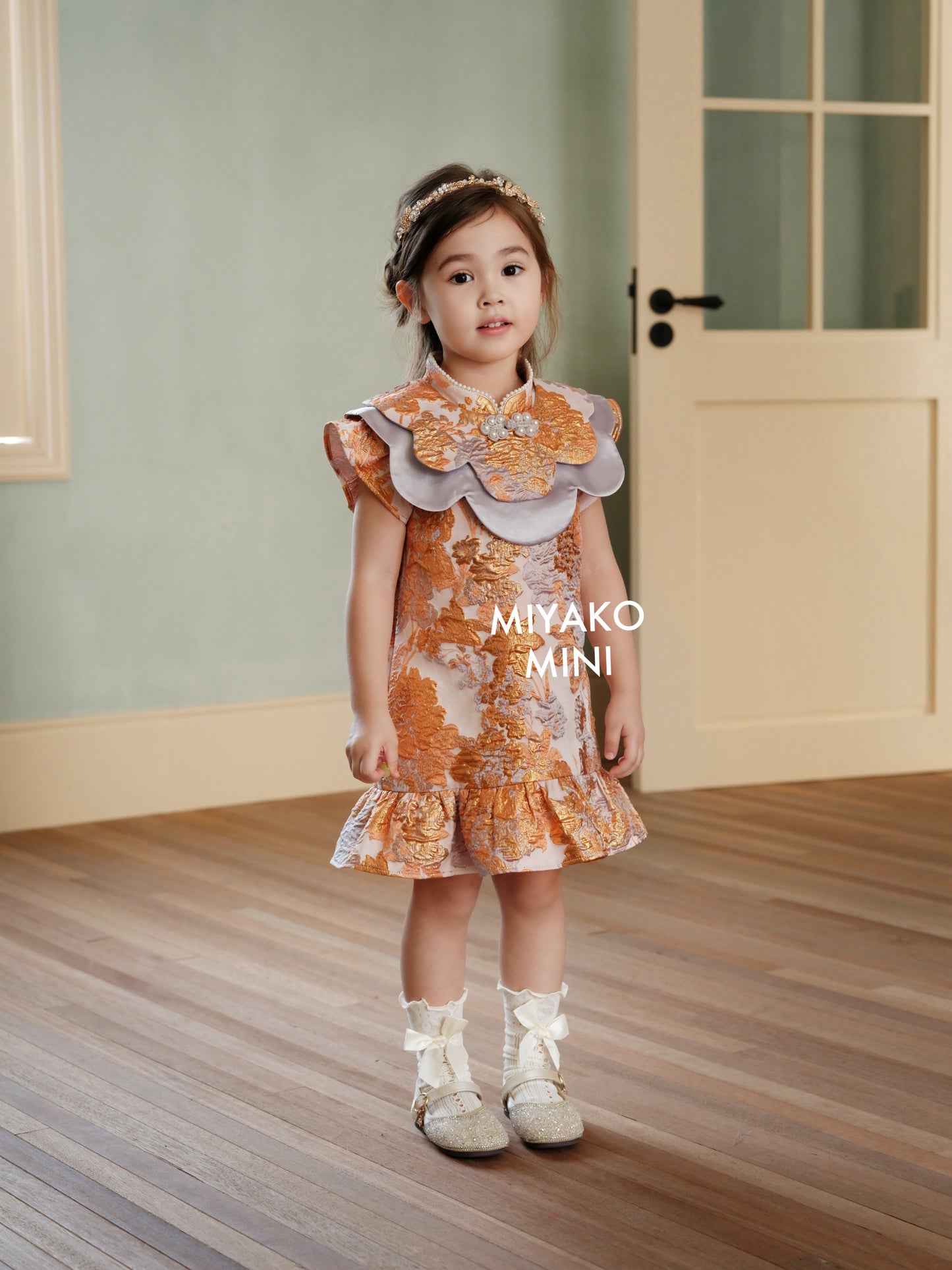 【家族荣耀】Glory Cheongsam Girl Dress in Orange 橘色小女孩连身裙