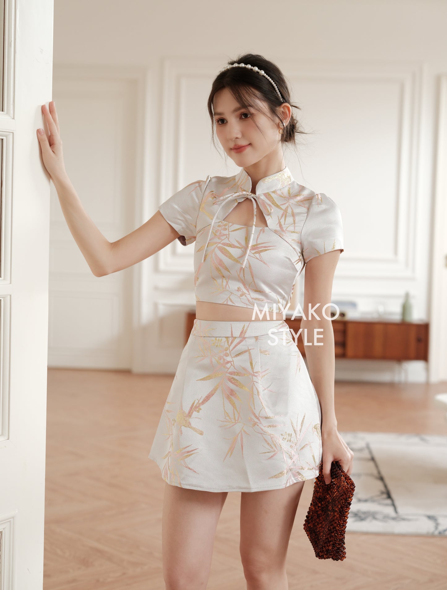 【鎏金竹叶】JIN Premium Cheongsam Skirt in Pink Purple 紫粉色半身裙 (SKIRT ONLY)