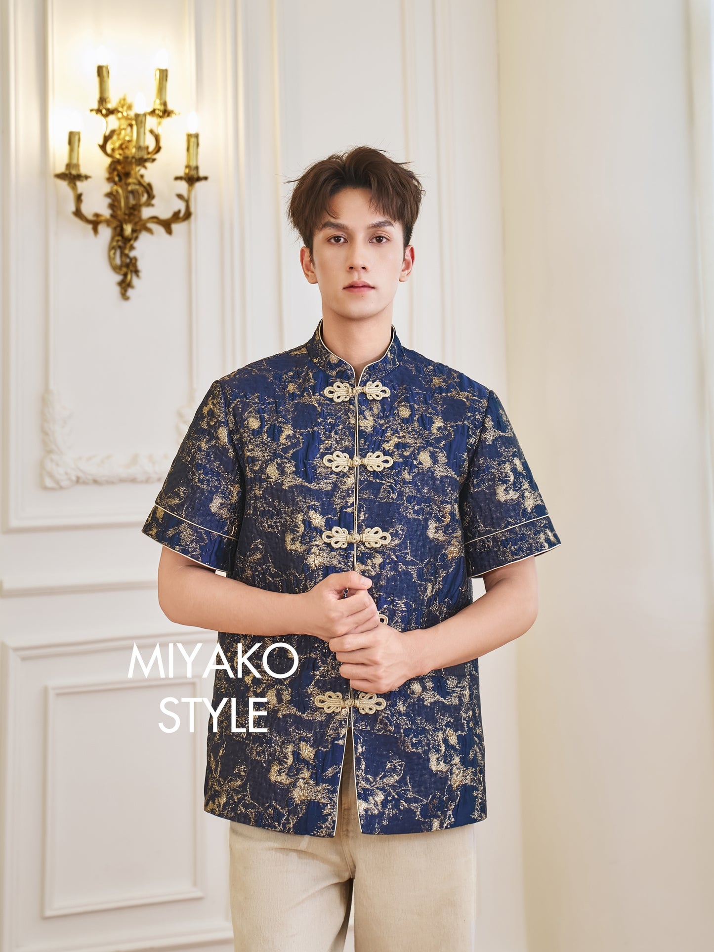 【星辰闪耀】Starlight Premium Men Suit Cheongsam in Golden Navy 男唐装