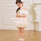 【春暖花开】Aurora Ribbon Off Shoulder Girl Dress in Beige 小女孩杏色连身裙