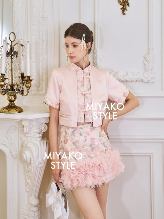 【春暖花开】Aurora Mini Skirt With Flower in Pink 女款粉色半身裙