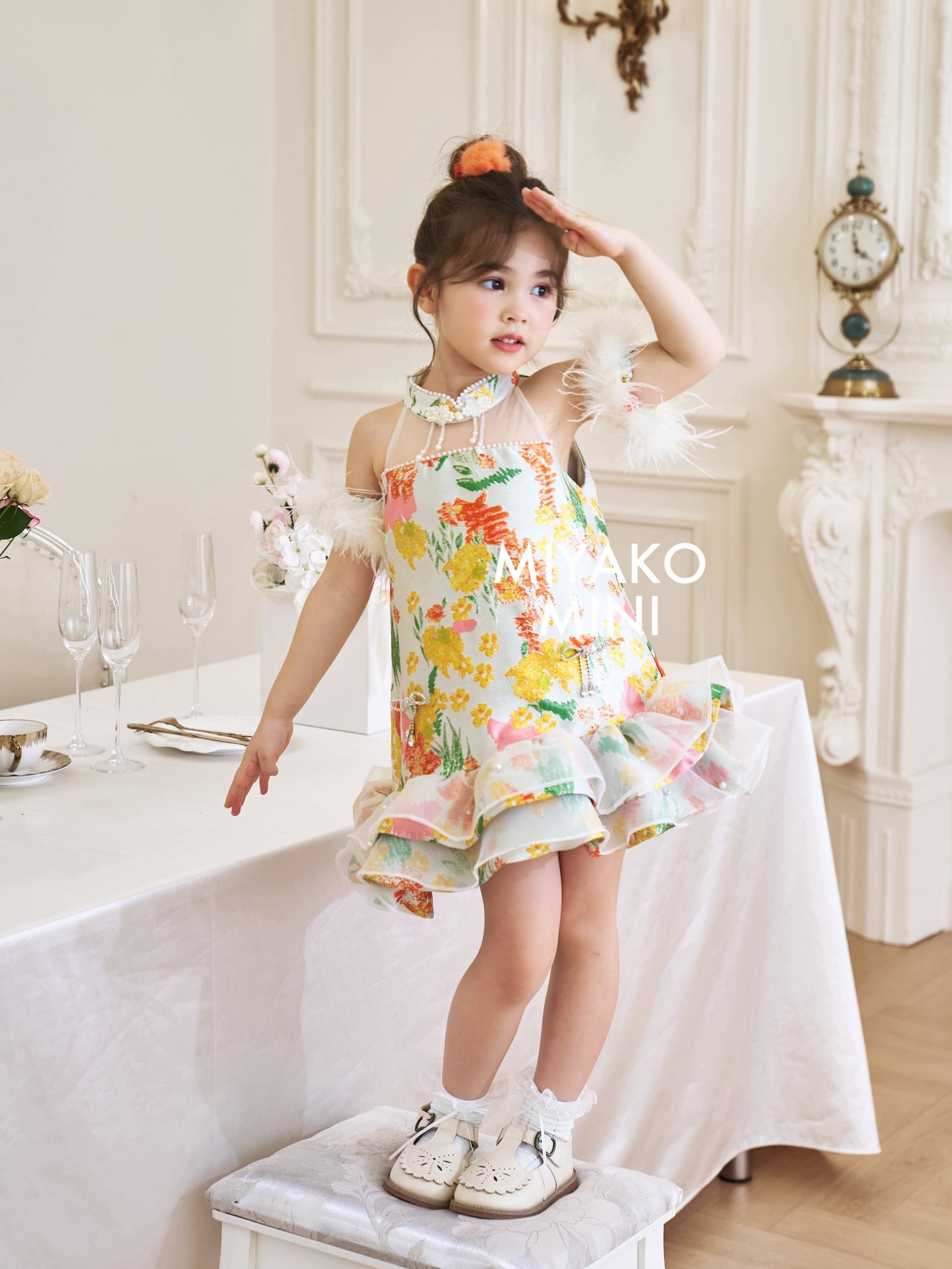 【许我耀眼】Glowy Detachable Fur Sleeve Girl Dress 小女孩连身裙