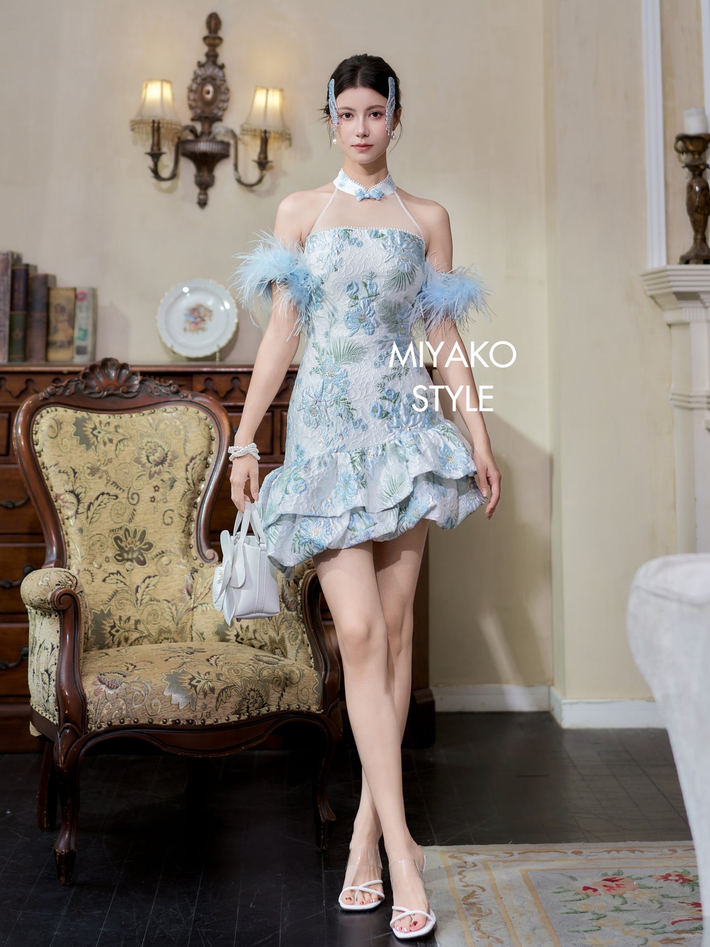 【锦上添花】Blooming Padded & Detachable Fur Sleeve Cheongsam Dress 女装连身裙